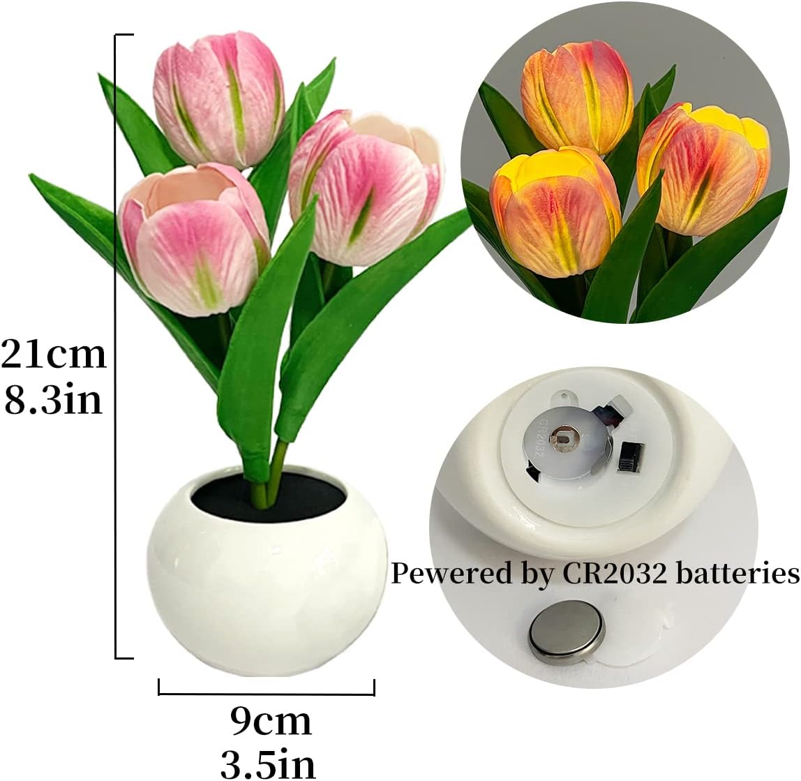 Lmpara De Mesa De Tulipn Lmpara Led De Simulacin De Tulipn Luz Nocturna Ramo De Flores Falsas 3 Cabezas Con Jarrn De Cermica Lmpara De Noche Para El Hogar Sala De Estar